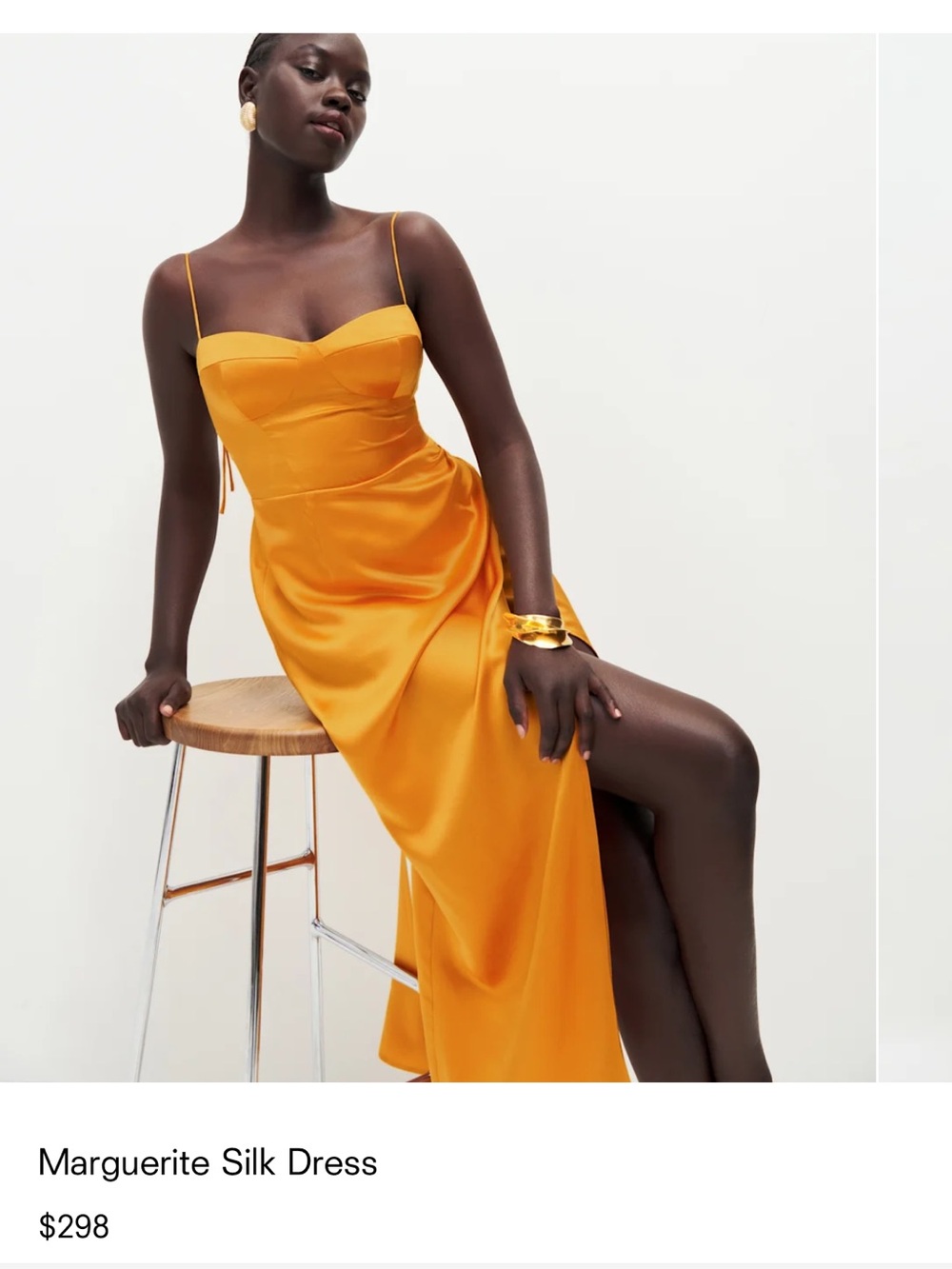 Reformation Marguerite Silk Maxi Dress in Golden Orange
